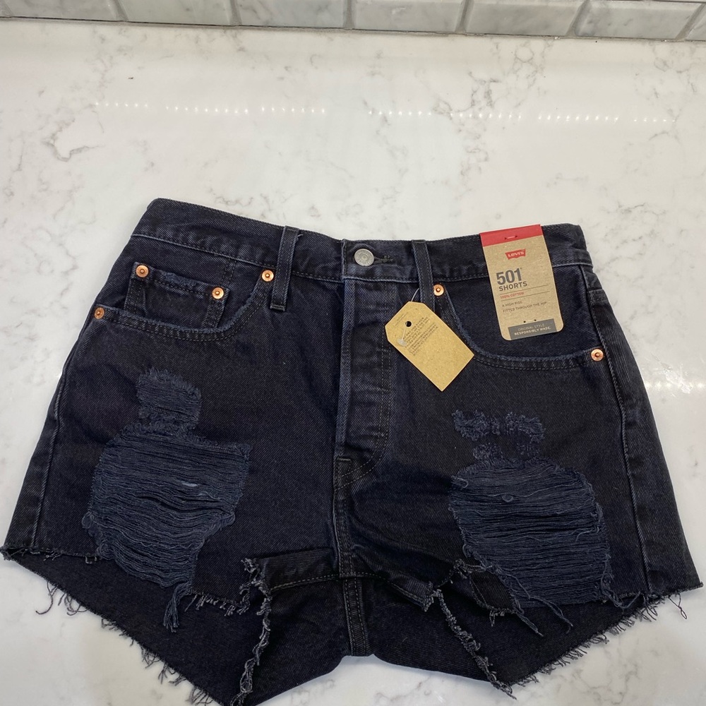 Levi's Black Distressed Jean Shorts High-Waisted